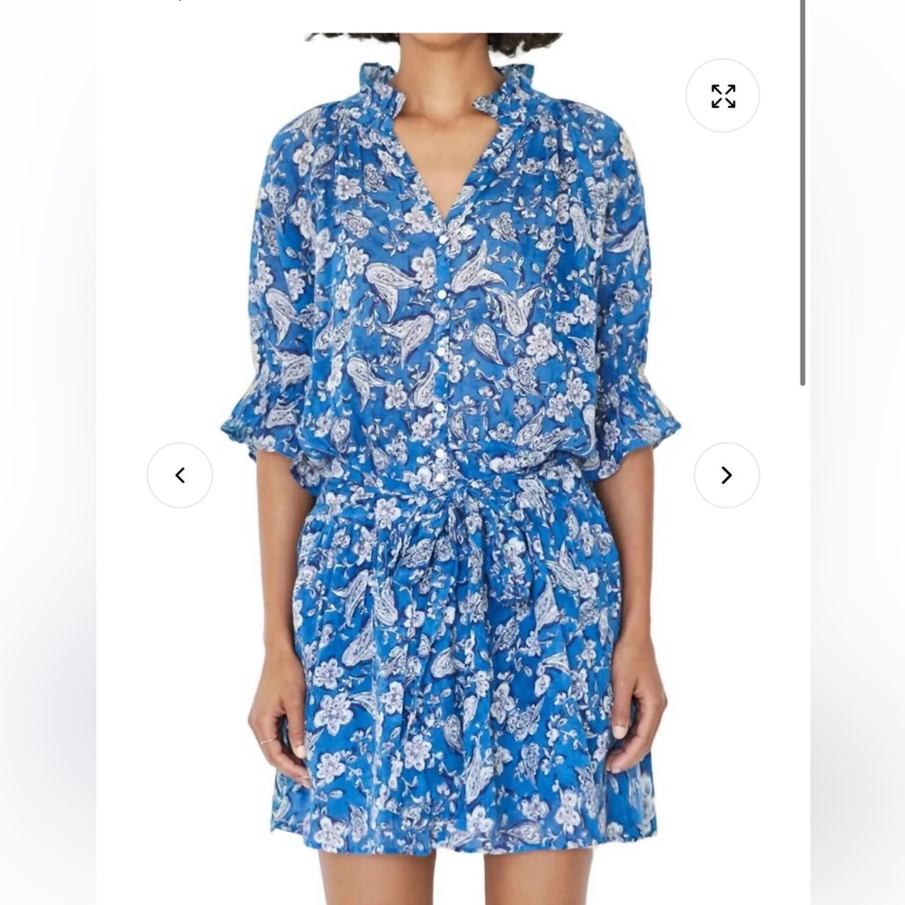 Sundry Blue and White Buttoned Tie Front Sundress